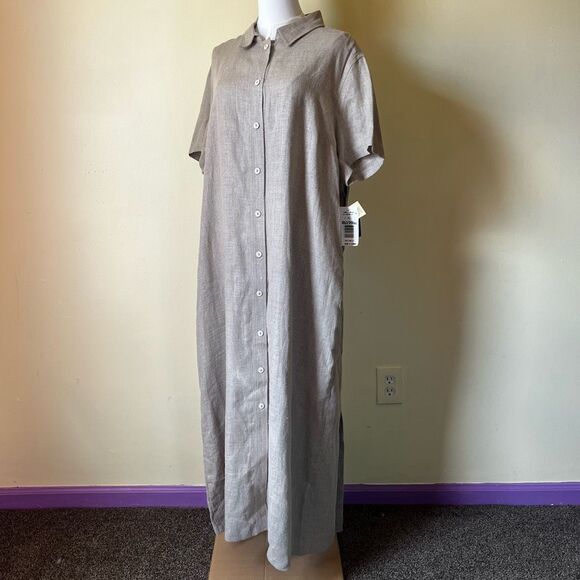 Vintage 90s Andrea Viccaro 100% Linen Maxi Shirt Dress NWT Tan Gray XL Oversized - Picture 8 of 10